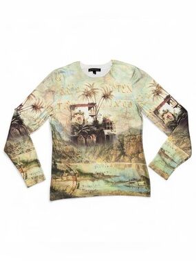 Jessica Max U.S.A. Vintage Y2K Novelty Scenic Print Knit Sweater Top Women's M